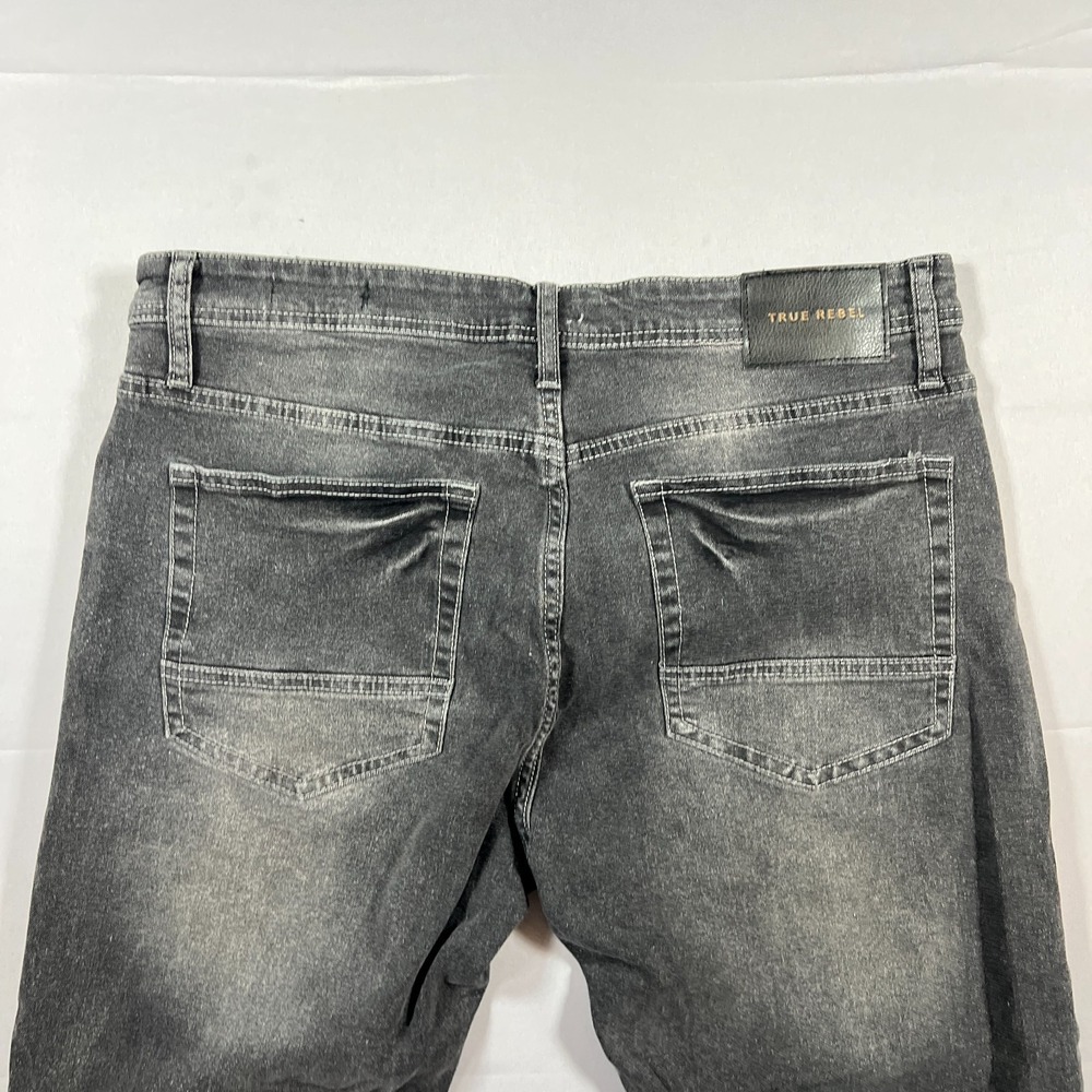 True Rebel Jeans Mens 34X30 Dark Gray Premium Denim 808 Slim Fit Straight Leg - Picture 15 of 16